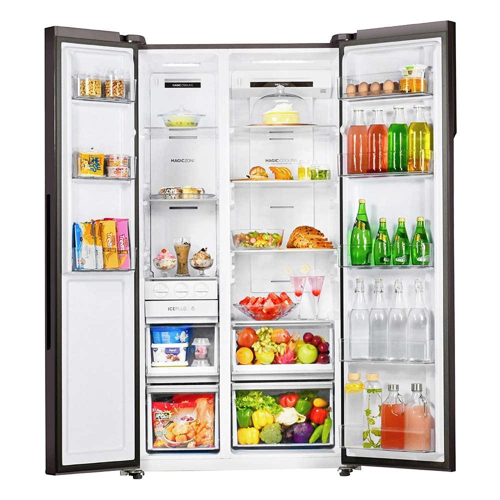 Haier Vogue Series 602L , Black Yello w Glass Finish 2 Door Side by side Convertible Refrigerator HRS-682KYG